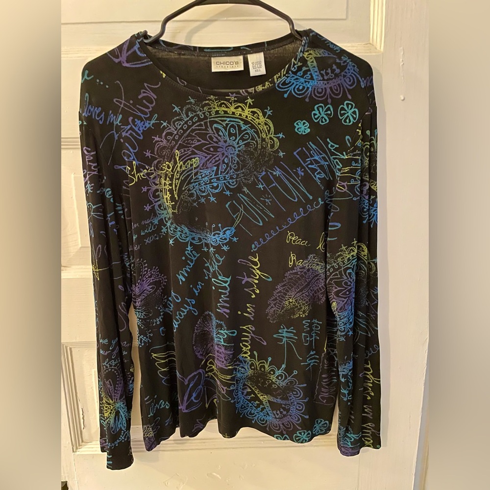 Chico's Travelers Black Top, Size 2, Small